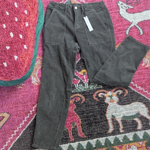 Sanctuary x Anthropologie Corduroy Pants Size 27 Ankle Zip Stretch Olive Green